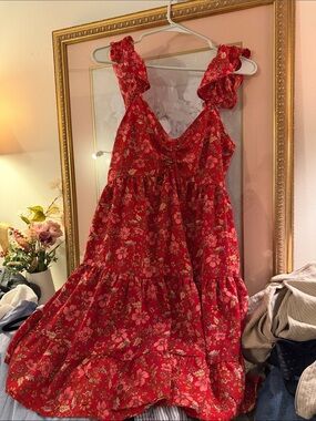 Red Floral Ruffle-Strap Sundress
